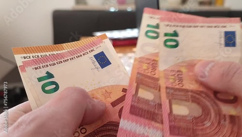 counting paper bills banknotes euro. close up view video