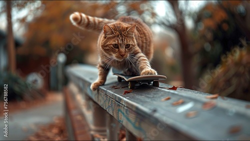 Cat Skateboarding Adorable Housecat Pet Action Sports Meme