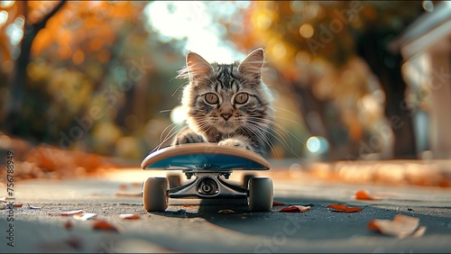 Cat Skateboarding Adorable Housecat Pet Action Sports Meme