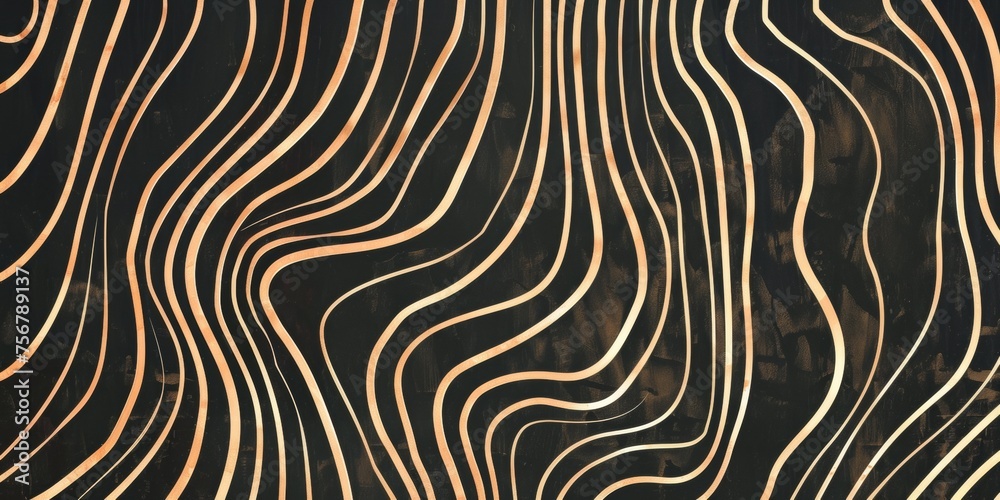 A black and gold striped background with a pattern of waves - stock background. A black and gold striped background with a pattern of waves - stock background.
