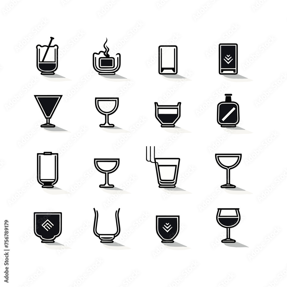 a black and white icon set for whiskey glasses , emblem set, line art, icon set a black and white icon set for whiskey glasses , emblem set, line art, icon set