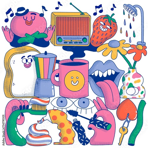 Graphic elements around selfcare and morning routines 