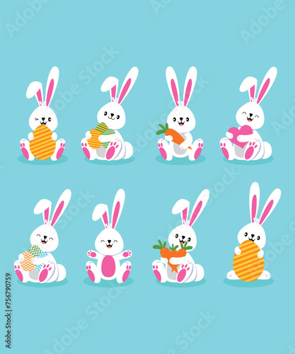 Easter Vectors Of 8 Kawaii Easter Bunny Rabbit For Easter Sunday © Thomas