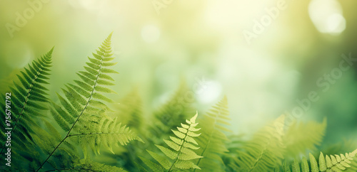 Fern leaves on the left on grey background stone marble floral banner border ecological botanical space for text