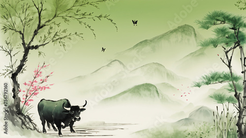 ching ming Festival painting for design background 19 photo