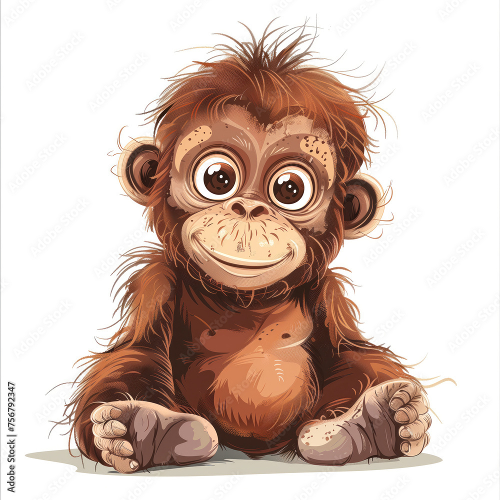 Obraz premium Cute Funny Cartoon Orangutan, Illustration for Children Book, Generative AI