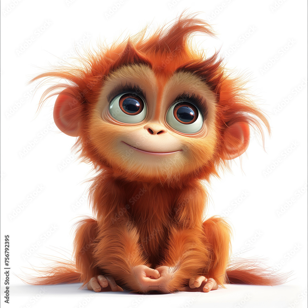 Cute Funny Cartoon Orangutan, Illustration for Children Book, Generative AI