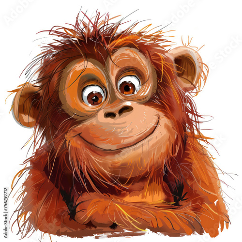 Cute Funny Cartoon Orangutan, Illustration for Children Book, Generative AI photo