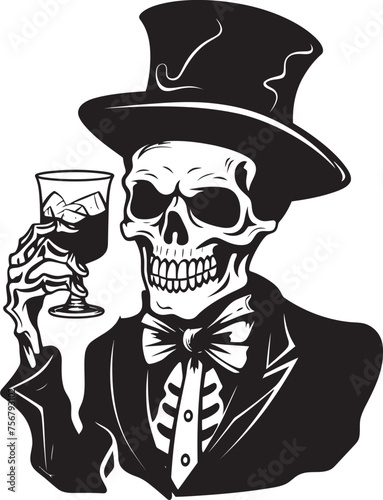 Skeleton Spirits: Dynamic Black Logo Icon Drunken Delight: Spirited Vector Skeleton Icon