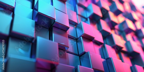 A colorful image of many cubes in various shades of blue and purple - stock background.
