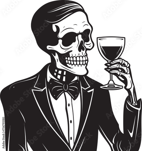 Spirited Artistry: Drunken Skeleton Vector Black Icon Embrace Originality: Drunken Skeleton Black Logo Design