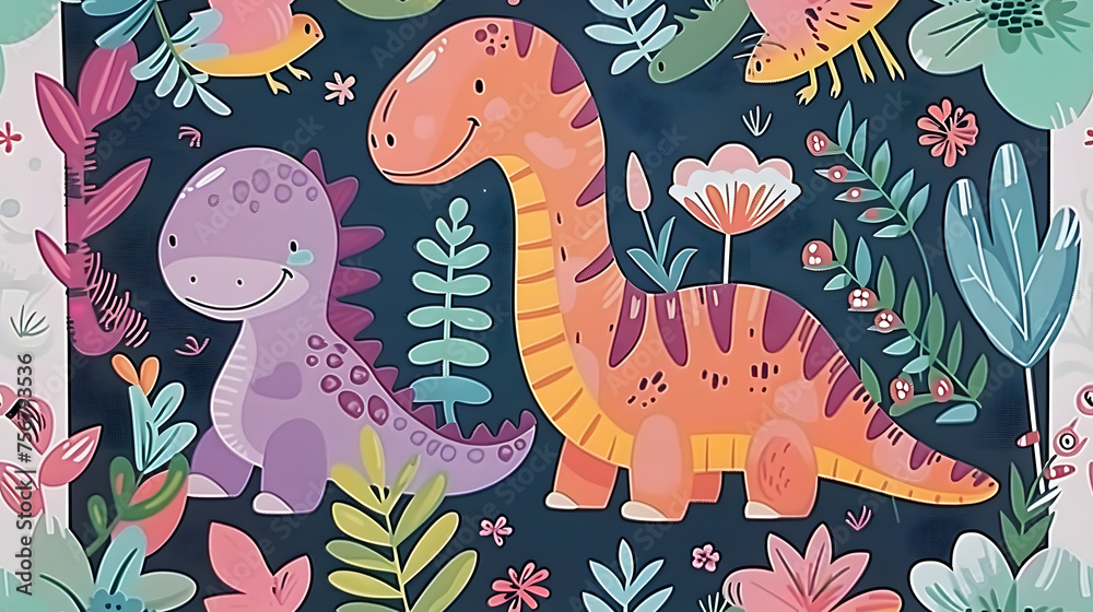 dinosaur theme print for girls room with girl colors