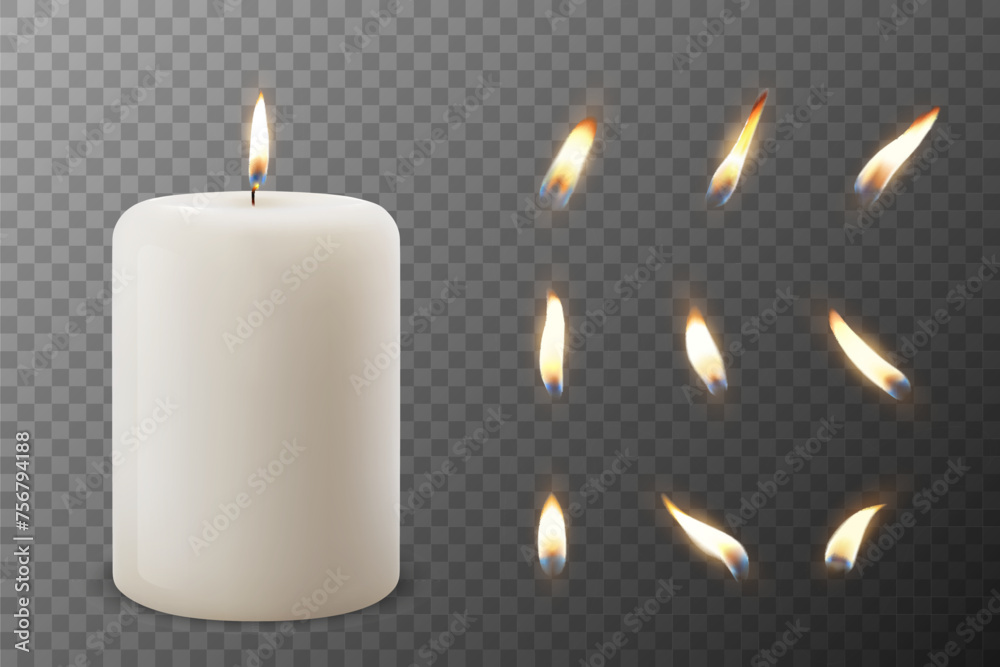 custom made wallpaper toronto digitalVector 3D Realistic Paraffin Wax Burning Party Spa Candle and Burning Flame Set Closeup Isolated. Candle, Candle Flame Design Template for Relaxation, Wellness, and Celebration Concept, Front View