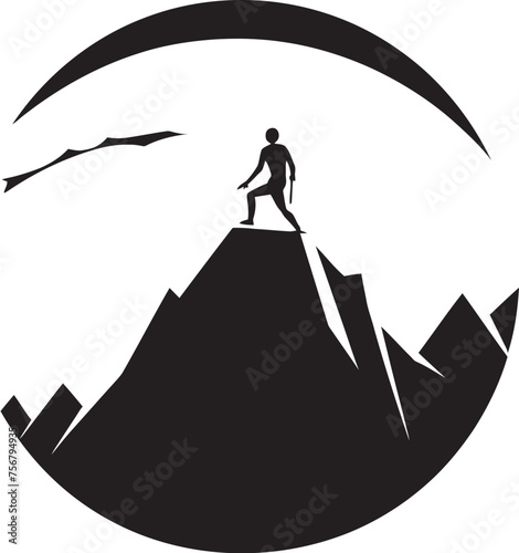Thrill of Triumph: Man Climbing a Mountain Vector Icon in Black Summit Seeker: Mountain Climber Black Logo Icon