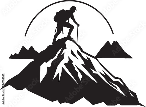Climb Conquer: Man Climbing Mountain Vector Design Mastering Peak: Mountain Climber Black Logo Icon