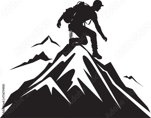 Thrill Triumph: Man Climbing Mountain Vector Icon in Black Summit Seeker: Mountain Climber Black Logo Icon