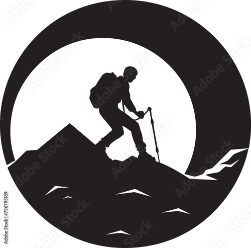 Conquer the Climb: Man Climbing Mountain Vector Design Mastering the Summit: Mountain Climber Black Logo