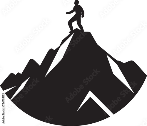 Thrill of Triumph: Man Climbing a Mountain Vector Icon in Black Summit Seeker: Mountain Climber Black Logo Icon