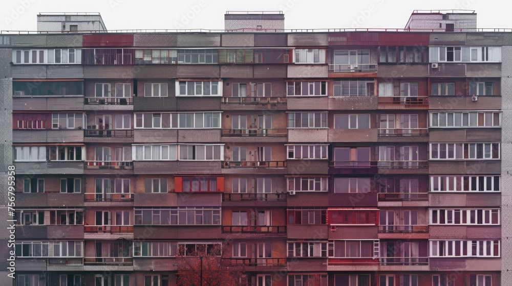 Apartment building, building, full of Windows, front view, front lens, pure white background