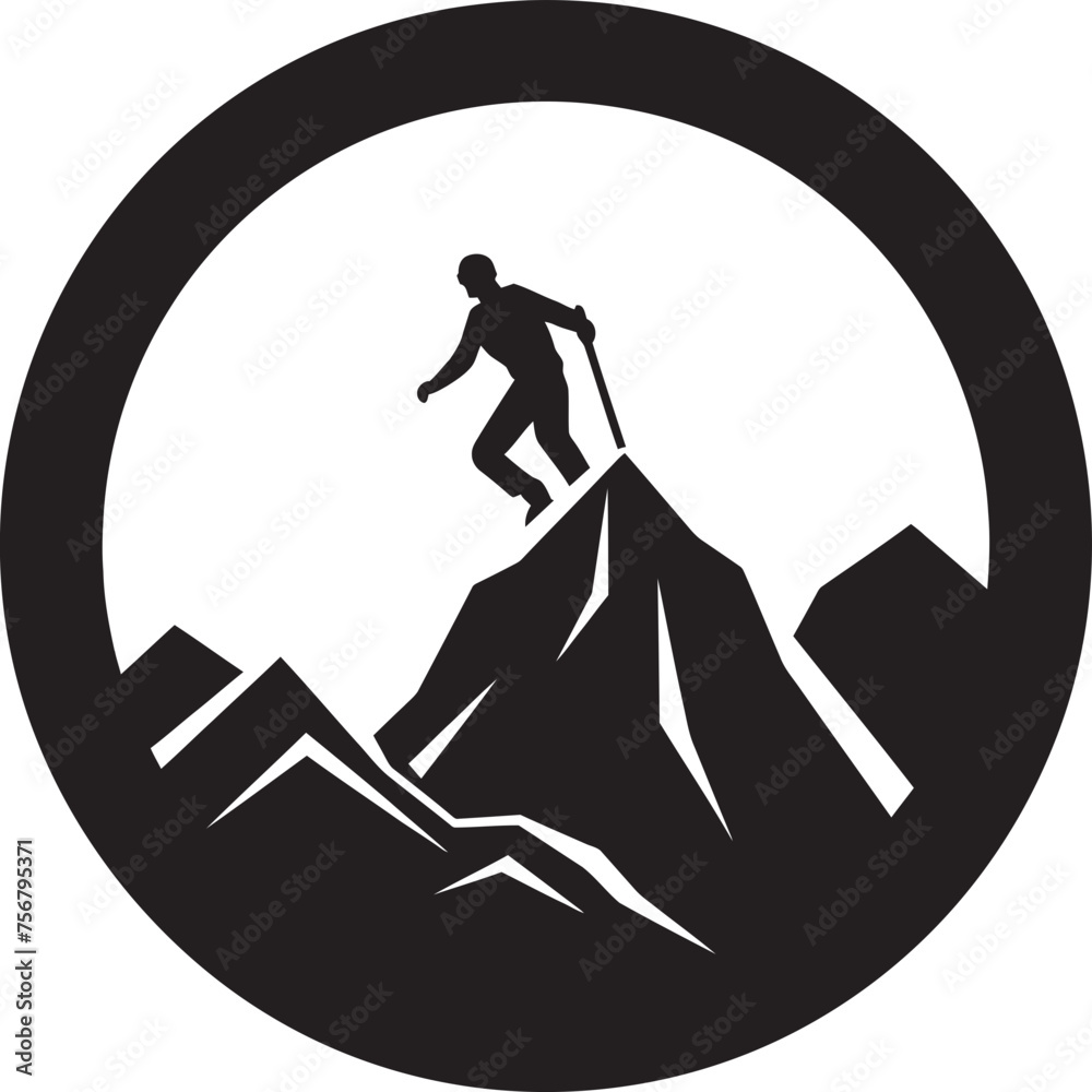 Peak Performance: Mountain Climber Black Logo Design Unveiled Summit Ascent: Man Climbing a Mountain Vector Black Logo Icon
