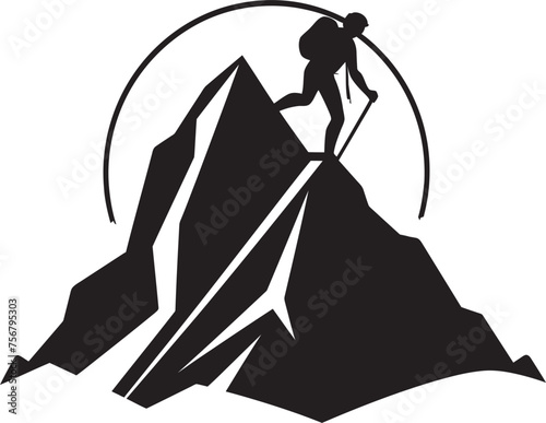 Thrill of Triumph: Man Climbing a Mountain Vector Icon in Black Summit Seeker: Mountain Climber Black Logo Icon