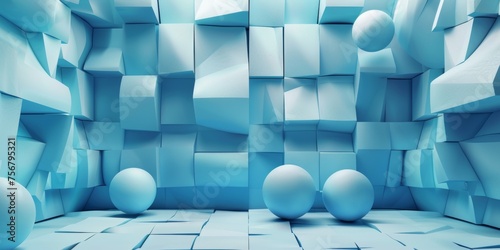 A blue room with three blue balls in it - stock background.