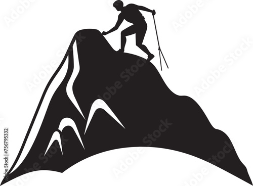 Scaling Success: Mountain Climber Black Logo Design Thrill of Triumph: Man Climbing a Mountain Vector Icon in Black