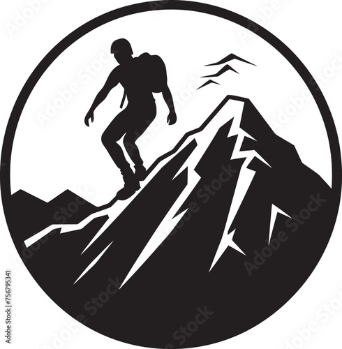 Thrill of Triumph: Man Climbing a Mountain Vector Icon in Black Summit Seeker: Mountain Climber Black Logo Icon