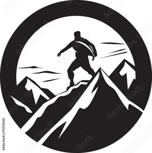 Thrill of Triumph: Man Climbing a Mountain Vector Icon in Black Summit Seeker: Mountain Climber Black Logo Icon