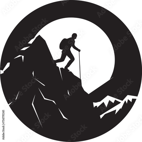 Scaling Success: Mountain Climber Black Logo Design Thrill of Triumph: Man Climbing a Mountain Vector Icon in Black