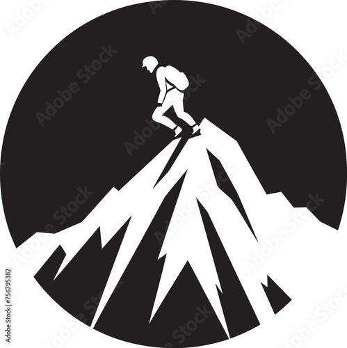 Thrill of Triumph: Man Climbing a Mountain Vector Icon in Black Summit Seeker: Mountain Climber Black Logo Icon