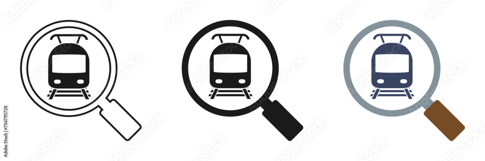 Subway magnifying glass icons set. Illustration Subway magnifying glass icons set. Illustration