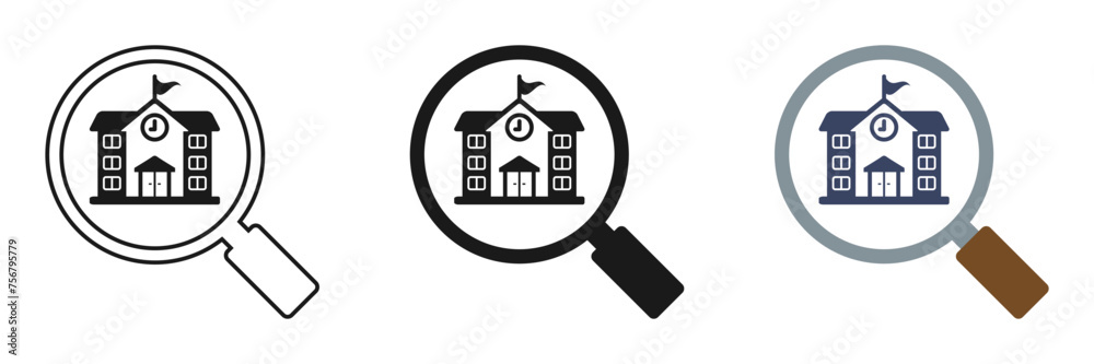Set of magnifying glass icons with school. Illustration Set of magnifying glass icons with school. Illustration