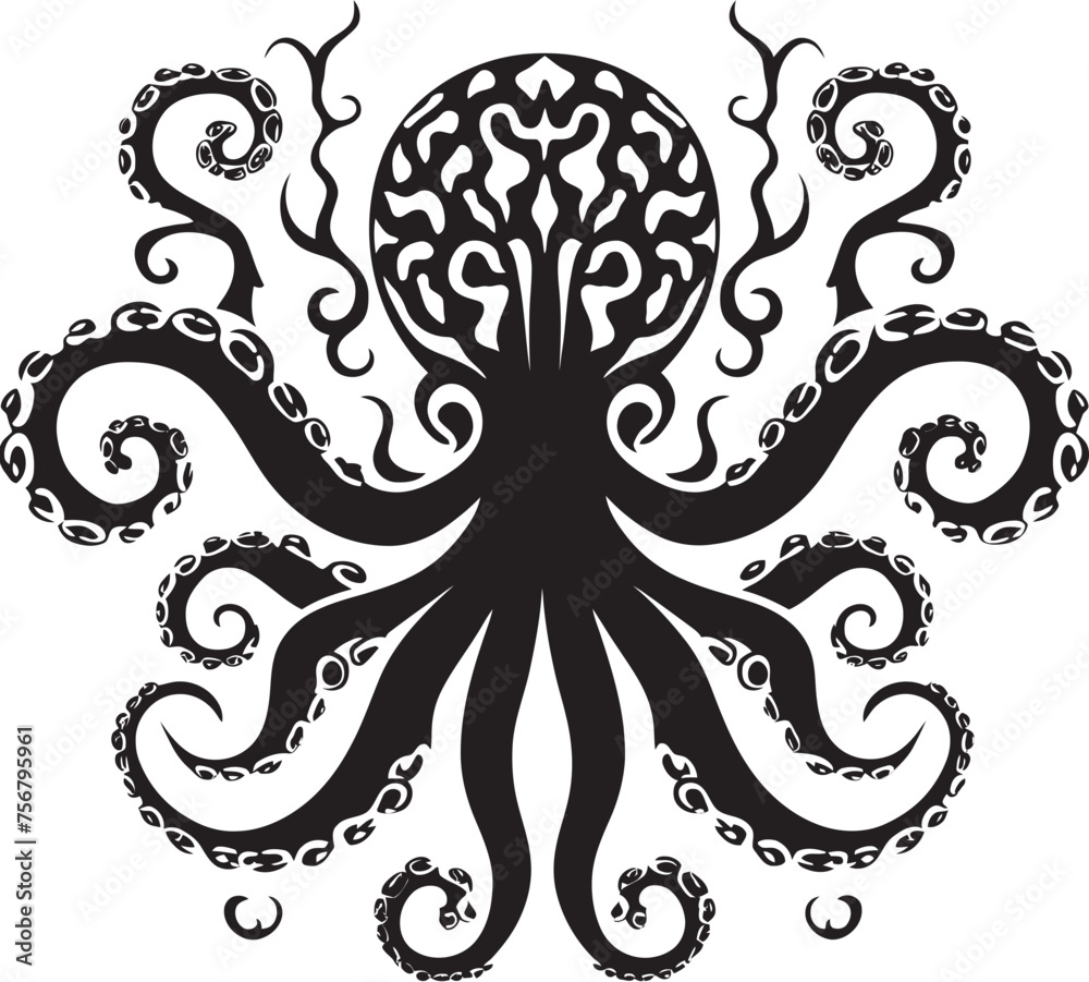 Oceanic Serenity: Octopus Mandala Black Logo Icon Mystical Meditations: Octopus Mandala Art Vector Design Oceanic Serenity: Octopus Mandala Black Logo Icon Mystical Meditations: Octopus Mandala Art Vector Design