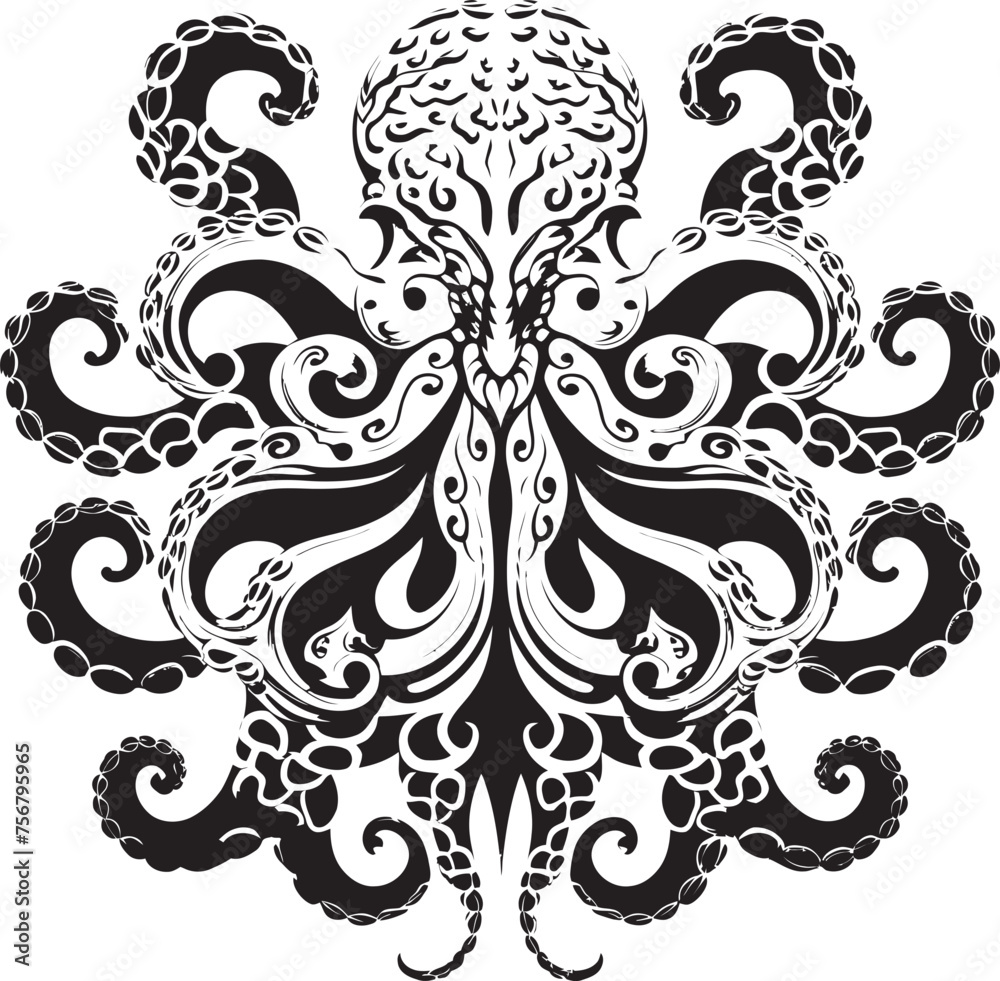 Mystical Meditations: Octopus Mandala Art Vector Design Mystical Octopus Mandala: Vector Black Logo Icon Design