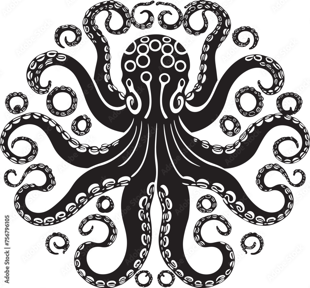 Enigmatic Creation: Octopus Mandal Black Logo Icon Oceanic Harmony: Octopus Mandal Art Vector Design Enigmatic Creation: Octopus Mandal Black Logo Icon Oceanic Harmony: Octopus Mandal Art Vector Design
