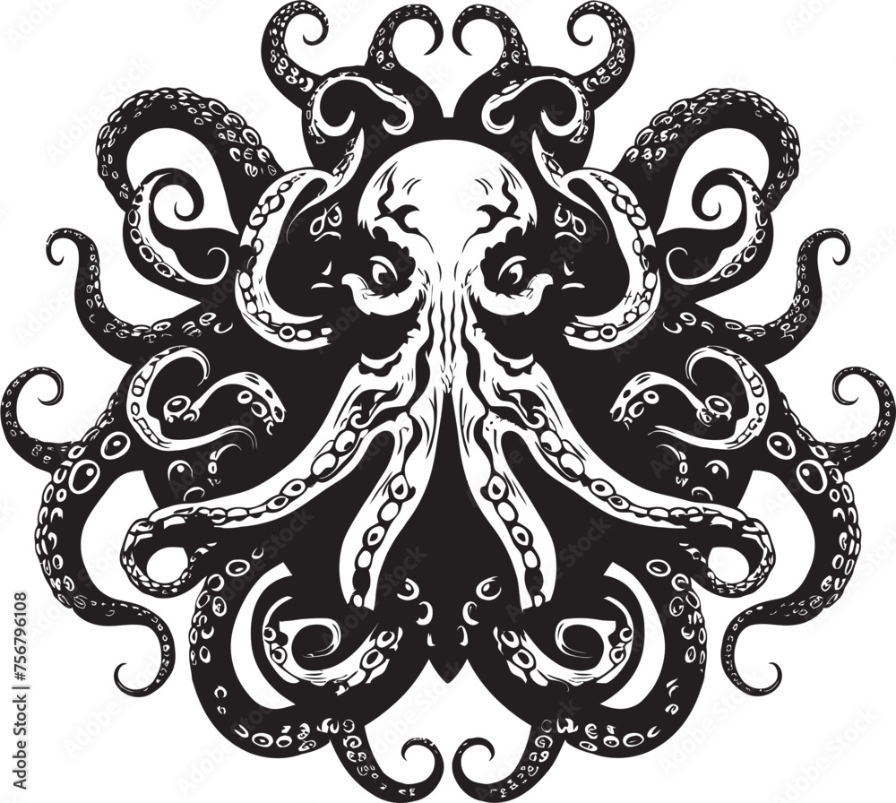 Ethereal Beauty: Octopus Mandal Art Vector Black Icon Tranquil Fusion: Octopus Mandal Black Logo Design Ethereal Beauty: Octopus Mandal Art Vector Black Icon Tranquil Fusion: Octopus Mandal Black Logo Design