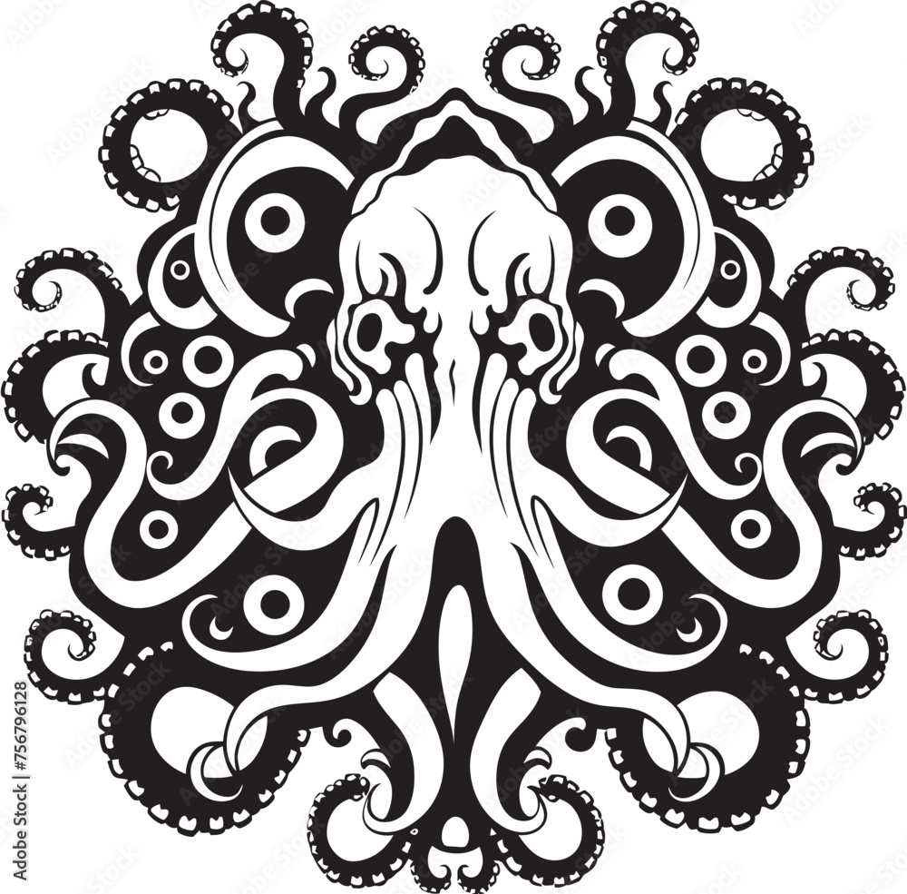 Intricate Design: Octopus Mandal Art in Black Vector Cosmic Symmetry: Octopus Mandal Black Logo Design Intricate Design: Octopus Mandal Art in Black Vector Cosmic Symmetry: Octopus Mandal Black Logo Design