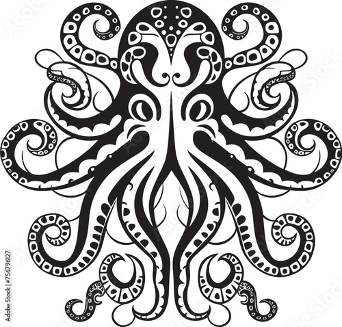 Mystical Tentacles  Octopus Mandal Art Vector Black Logo Icon Intricate Design  Octopus Mandal Art in Black Vector