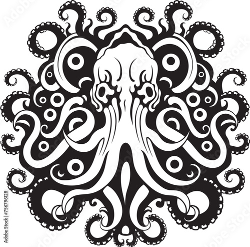 Intricate Design: Octopus Mandal Art in Black Vector Cosmic Symmetry: Octopus Mandal Black Logo Design
