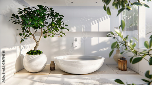 Luxurious Modern Bathroom with Elegant Bathtub  Clean Design  and Bright Window View