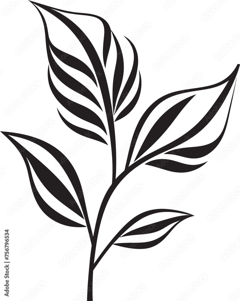 Tropical Zen Elegance: Onekine Exotic Plant Black Logo Vector Tropical Tranquility: Onekine Exotic Plant Leaves Logo Design