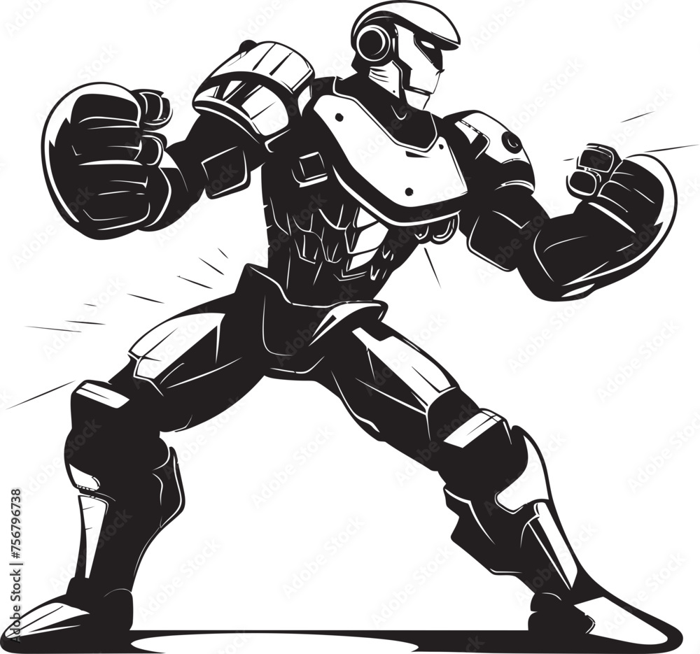 Artificial Athlete: Robot Boxer Vector Black Logo Mechanical Marvel: Robot Boxer Black Logo Icon Design