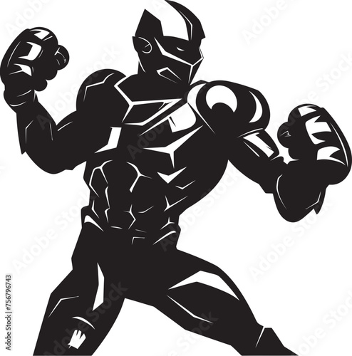 Futuristic Brawler: Robot Boxer Vector Icon in Black Titanium Puncher: Robot Boxer Black Logo Design