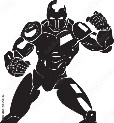 Mechanical Marvel: Robot Boxer Black Logo Icon Design Futuristic Fighter: Robot Boxer Vector Icon in Black