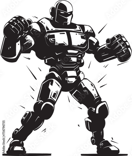 Cybernetic Warrior: Robot Boxer Black Logo Icon Design Futuristic Brawler: Robot Boxer Vector Icon in Black