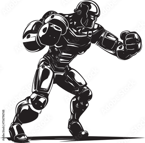 Mechanical Gladiator: Robot Boxer Vector Black Icon Steel Fighter: Robot Boxer Black Logo Icon