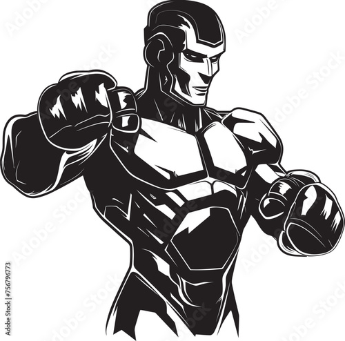 Robo-Champion: Robot Boxer Vector Design Techno Boxer: Robot Boxer Black Logo Design