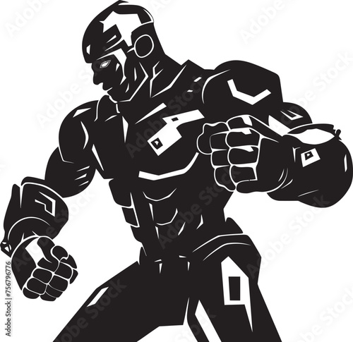Metallic Fighter: Robot Boxer Vector Black Icon Circuit Puncher: Robot Boxer Black Logo Icon Design