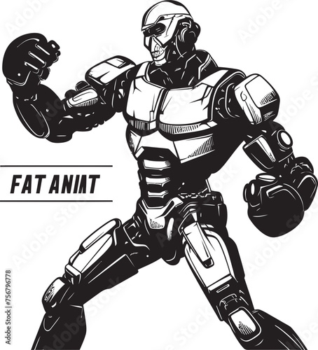 Circuit Puncher: Robot Boxer Black Logo Icon Design Artificial Athlete: Robot Boxer Vector Black Logo